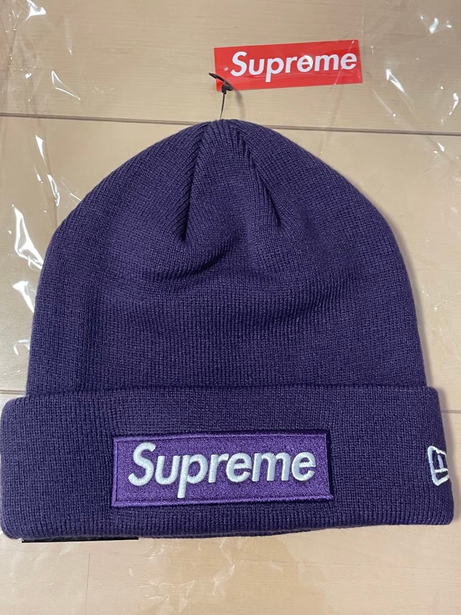 supreme シュプリーム　New Era ボックスロゴビーニー　Dark Purple ニューエラ製　ニットキャップ　ニット帽