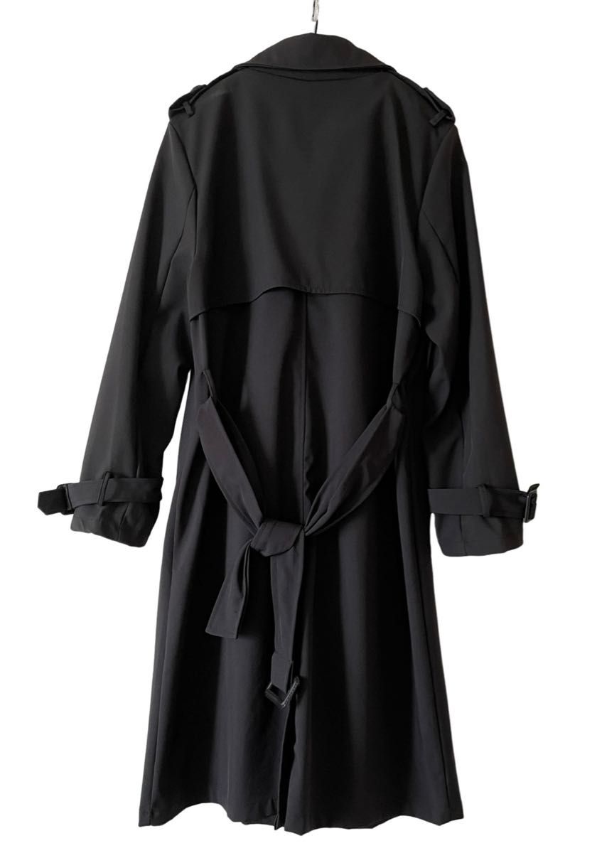 トレンチコート　スプリングコート　ロングコート　ベルト付き　黒　ブラック　XL