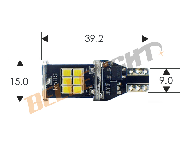 2個セット T16 LEDバルブ 爆光 バックランプ球 白 無極性 6000K 15連 2835チップ T15 ホワイト 12V用 ベルライト JX011_画像3