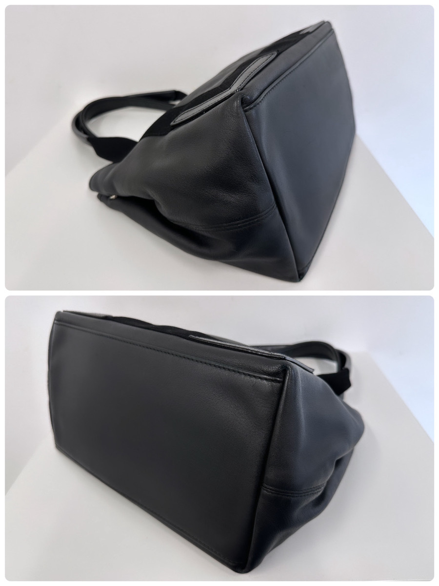 100 иен ~*BALENCIAGA Balenciaga черный перфорирование Logo кожа ручная сумочка большая сумка ручная сумочка кожа темно-синий бегемот s