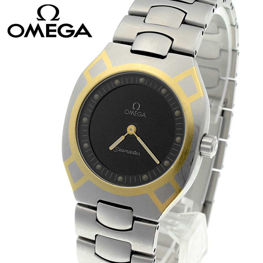 OMEGA オメガ シーマスター ポラリス 黒文字盤 QZ クオーツ メンズ腕時計 シルバー×ゴールド【A02459】の画像1