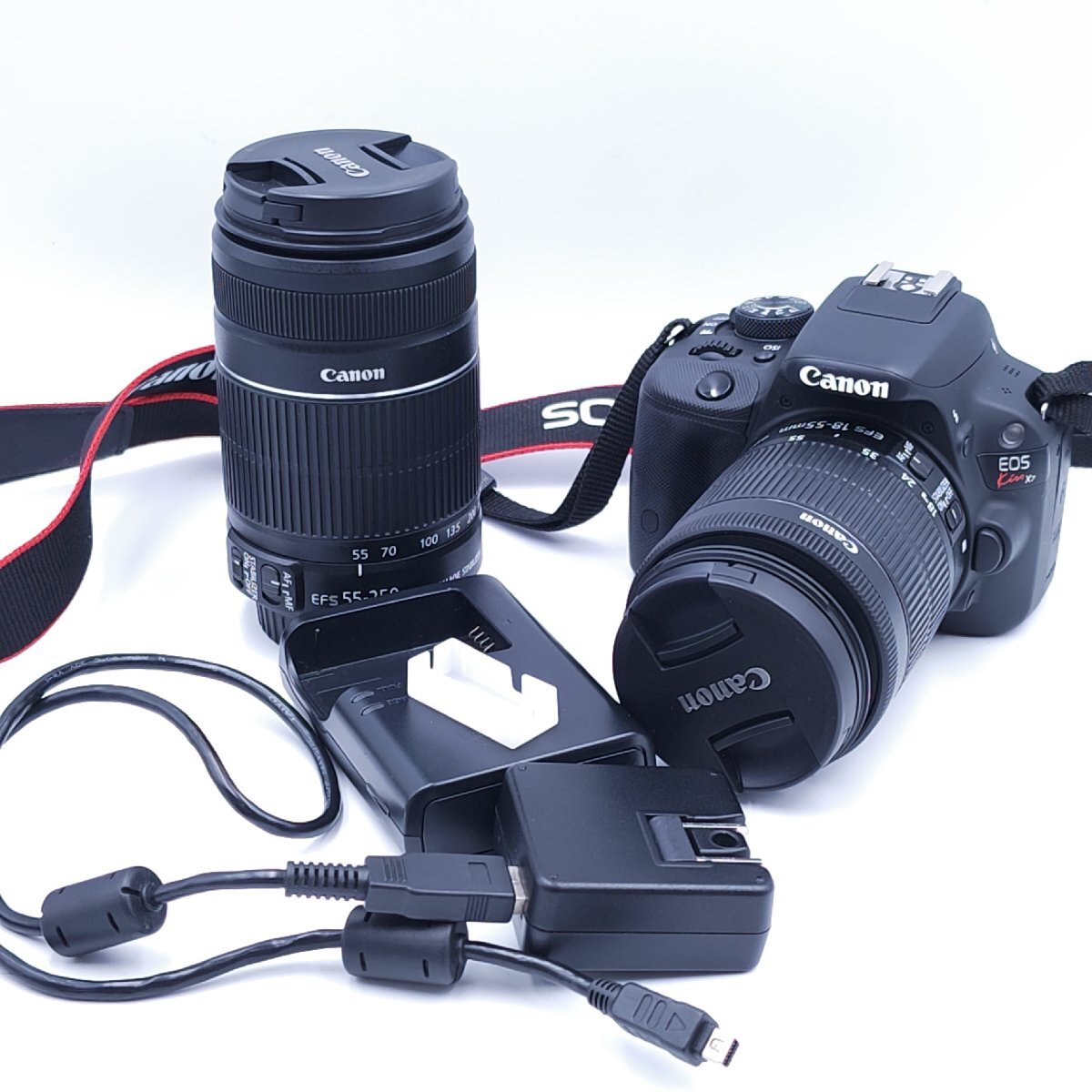 【T】キャノン EOS Kiss X7 ボディ×EF-S 18-55mm 1：3.5-5.6 IS STM/55-250mm 1：4-5.6ISⅡ レンズ付き デジタル一眼レフカメラ