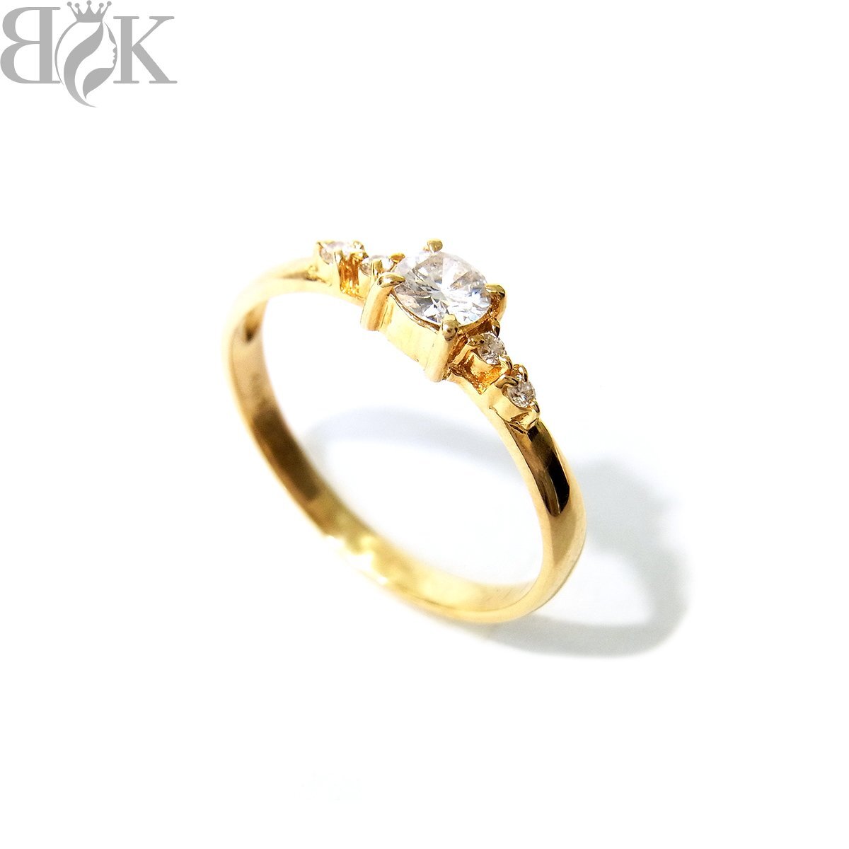 美品 K18 デザインリング 指輪 ダイヤイエローゴールド 約7.5号 0.20ct 0.03ct 総重量約1.5g 超音波洗浄済み 〓