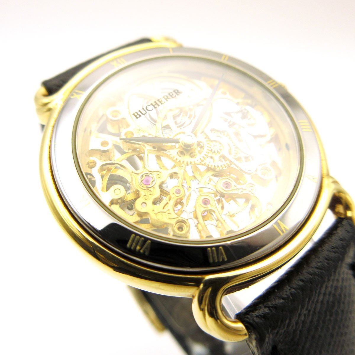 bfela- skeleton men's wristwatch hand winding 7001-502 Gold × gray BUCHERER *