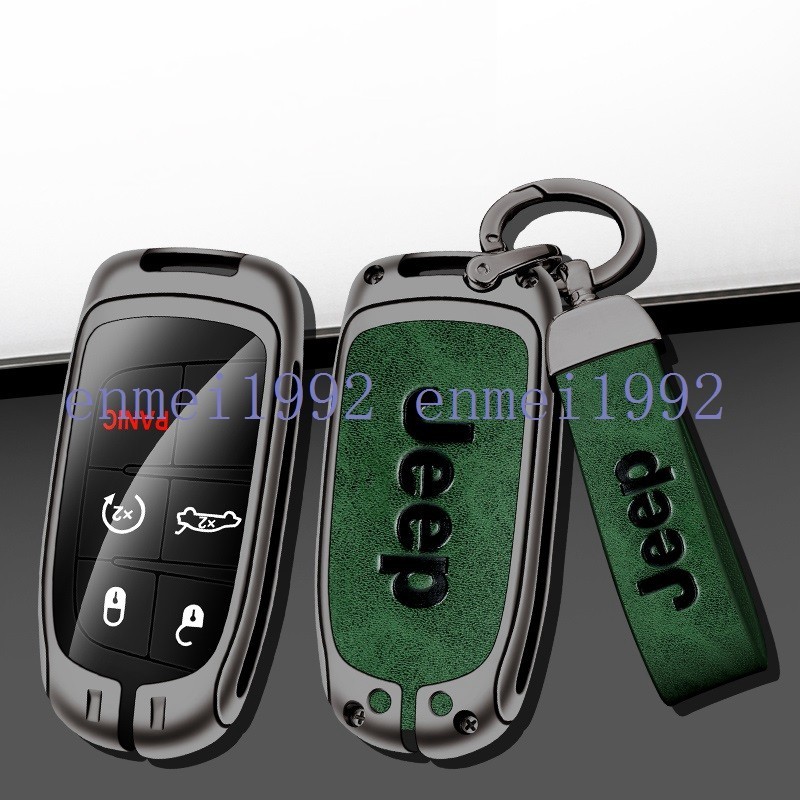* Jeep JEEP* deep rust color / green * key case key cover key holder leather + alloy car key chain . car Logo 