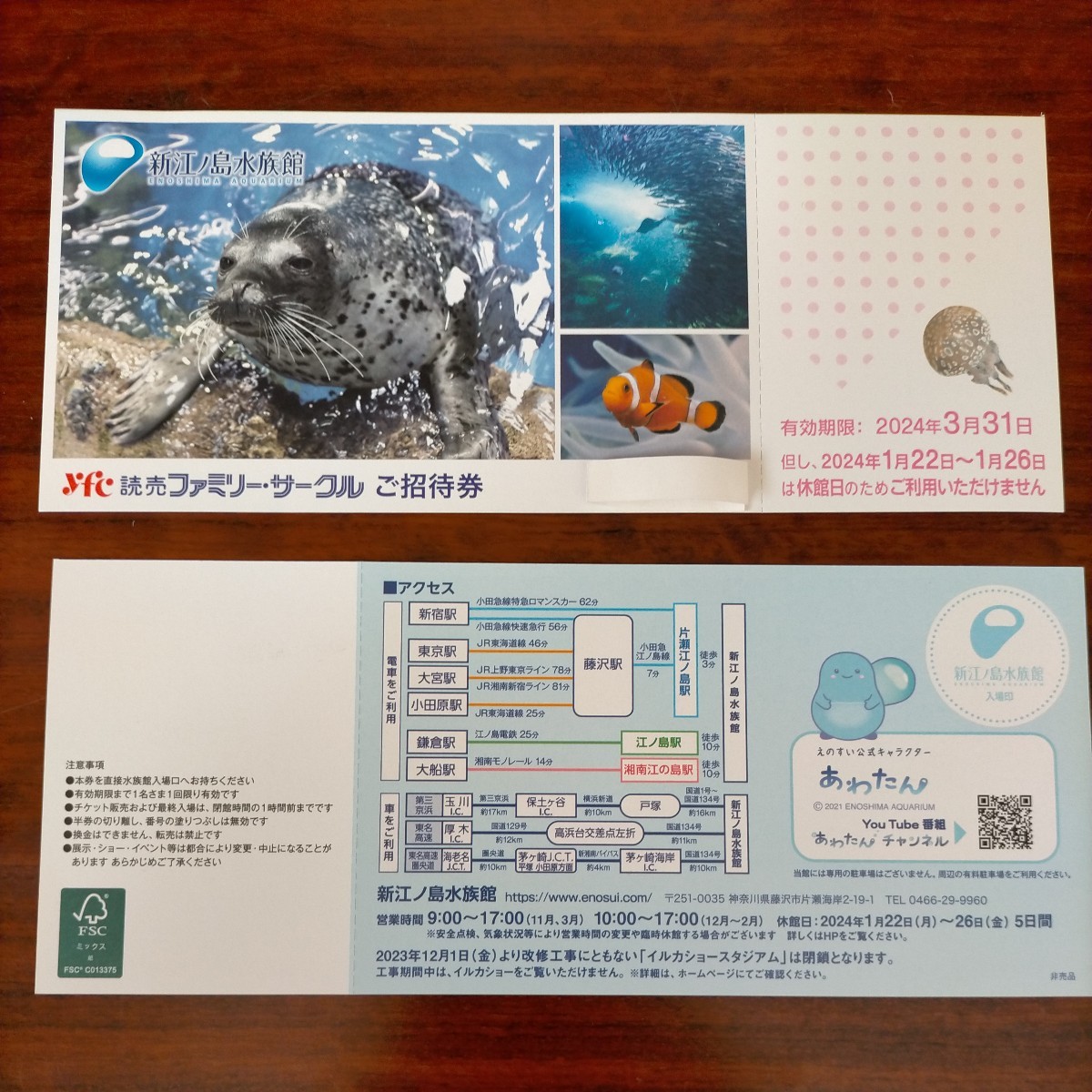 新江ノ島水族館　ご招待券　4枚あります　(えのすい 江の島水族館 入場券)_画像2