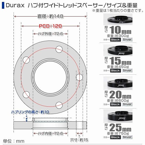 Durax正規品 BMW用 ワイドトレッドスペーサー 20mm PCD120-5H M12対応 5穴 ワイドスペーサー ワイトレ 黒 ハブボルト付き_画像7