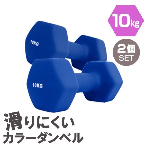 【2個セット/ブルー】滑りにくい カラー ダンベル 10kg 筋トレ エクササイズ 宅トレ シンプル ウエイトトレーニング ダイエット 新品の画像1