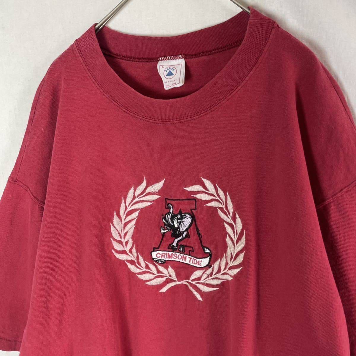 DELTA アメリカ製　半袖Tシャツ　古着　Lサイズ　レッド　ヴィンテージ 刺繍ロゴ_画像2