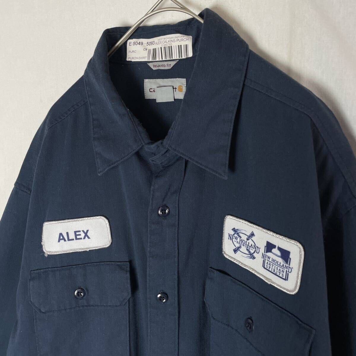 カーハート 半袖ワークシャツ　古着　XLサイズ　ネイビー　WORKWEAR_画像2