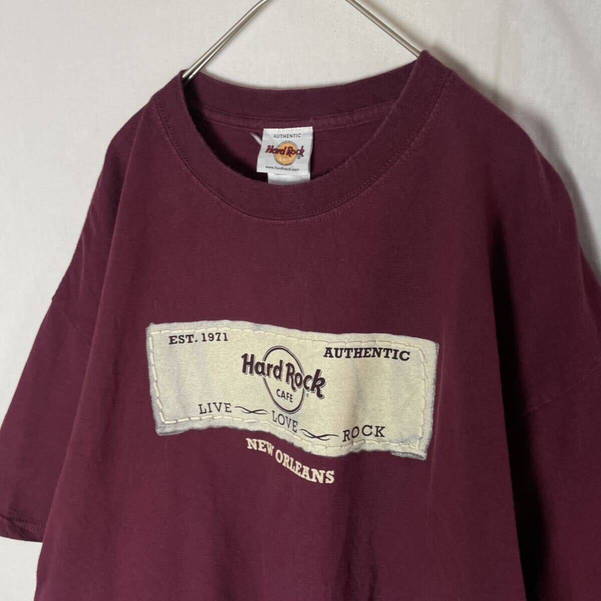 Hard Rock CAFE 半袖プリントTシャツ 古着 XLサイズ ワインレッドの画像2