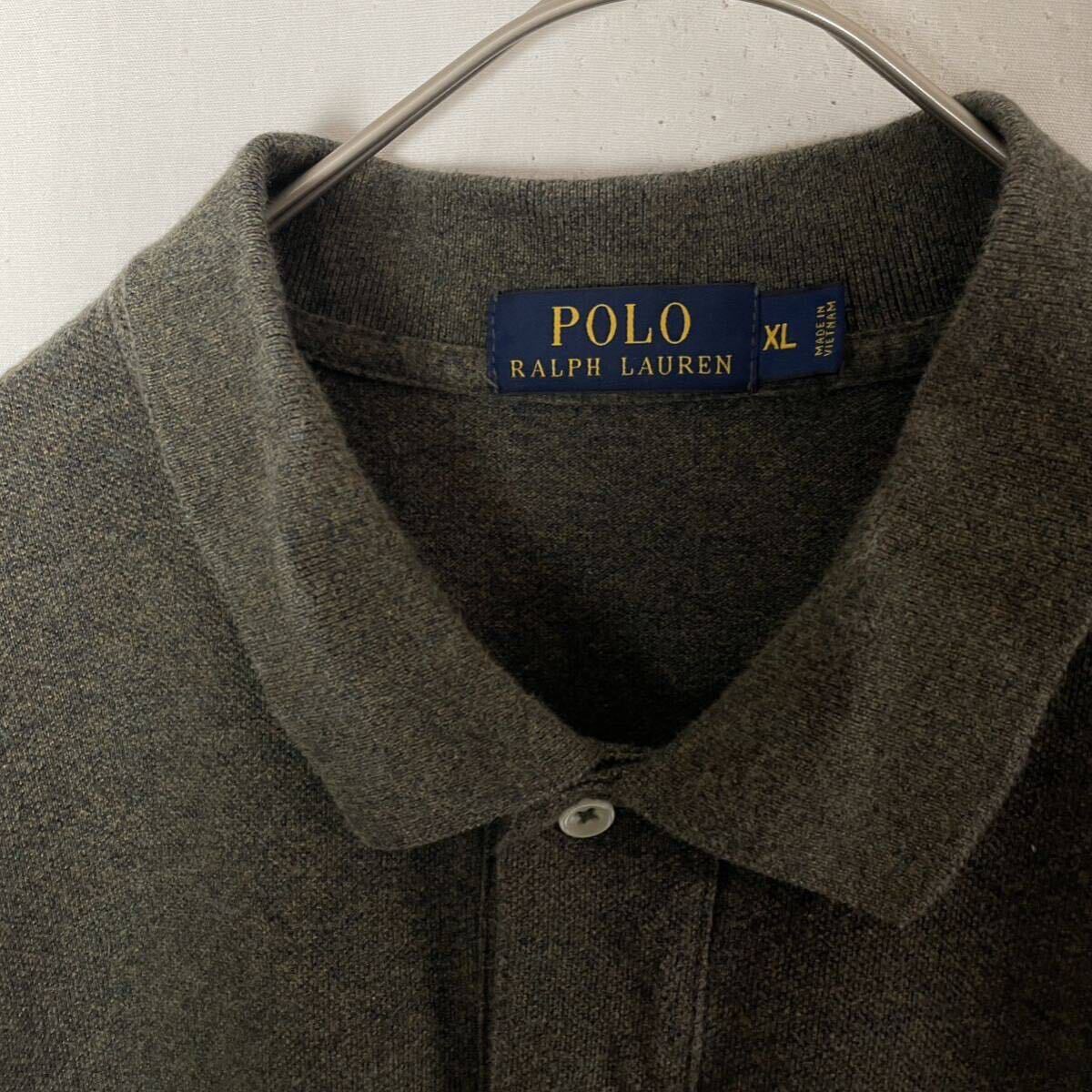 POLO RALPH LAUREN 長袖ポロシャツ　古着　XLサイズ　オリーブグリーン　_画像3