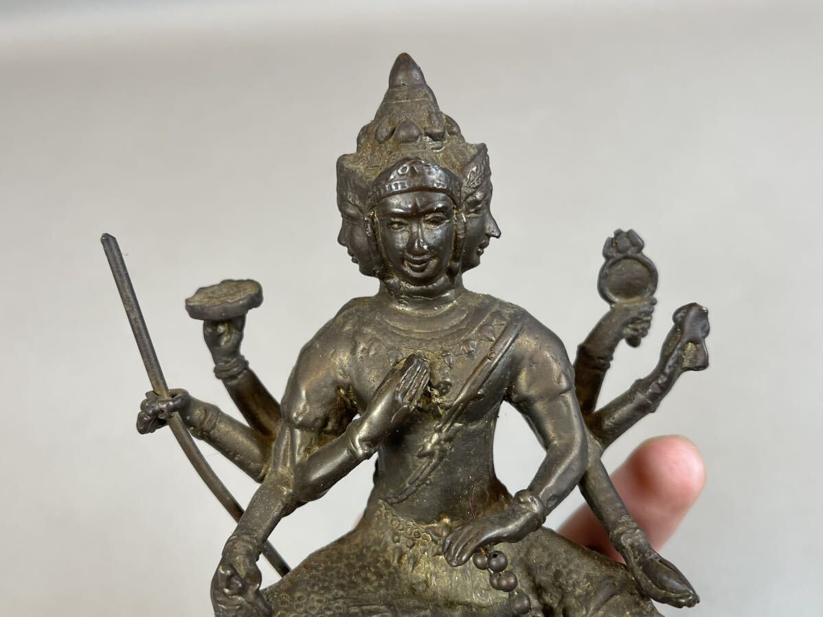 仏教美術 仏像 三面 置物 金属製 銅製 縁起物 菩薩 銅器 古銅 古美術 時代物 _画像6