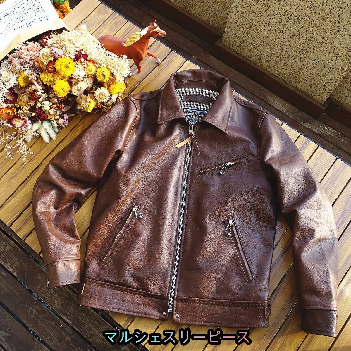 メンズ馬革 レザージャケット 本革 ホースハイド 革ジャン バイクレザー アメカジ メンズ S～3XL_画像1