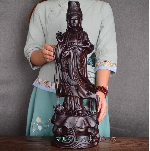 仏教美術 木彫仏像 精密細工 木彫り　黒檀木 観音菩薩像　仏像　置物 高さ40cm
