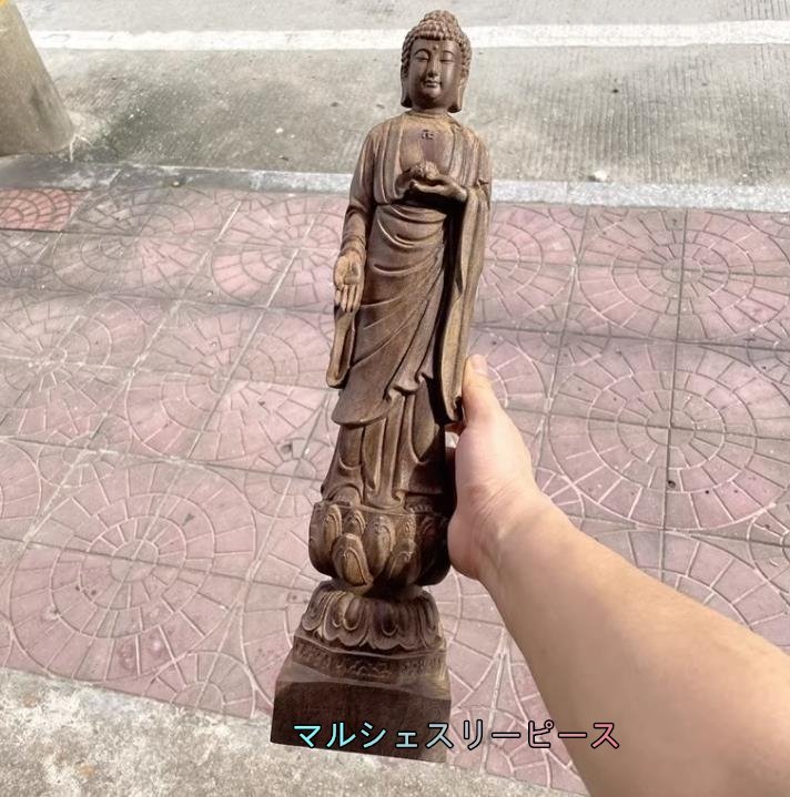 沈香木彫刻 大日如来像 置物 釈迦牟尼仏像 工芸品 高さ28cm_画像1