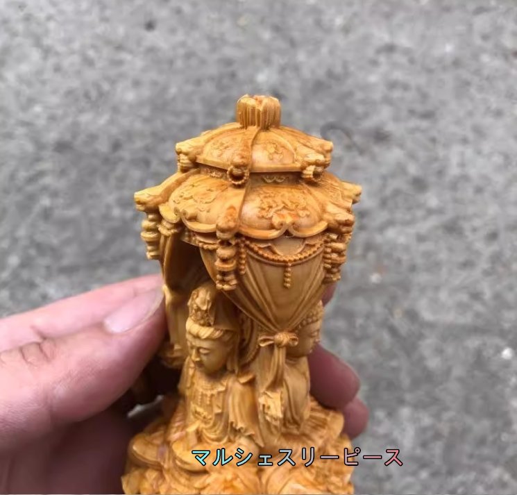 木彫仏像 三面 西方三聖 座像 阿弥陀仏三尊（観世音菩薩 阿弥陀仏 勢至菩薩）彫刻 仏教工芸_画像4