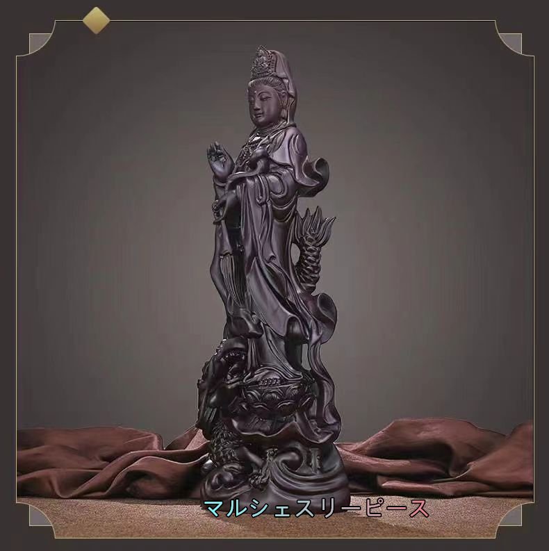 仏教美術 精密細工 木彫り 黒檀木 観音菩薩立像 仏像 置物 高さ30cm_画像3