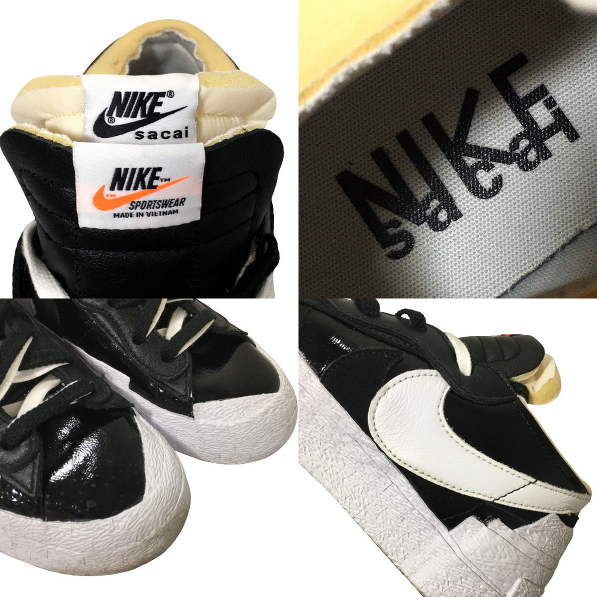 ナイキ x サカイ 22SS sacai NIKE BLAZER LOW Black Patent DM6443-001 ブレーザー パテントレザー ブラック ホワイト 27cm US 9_画像7