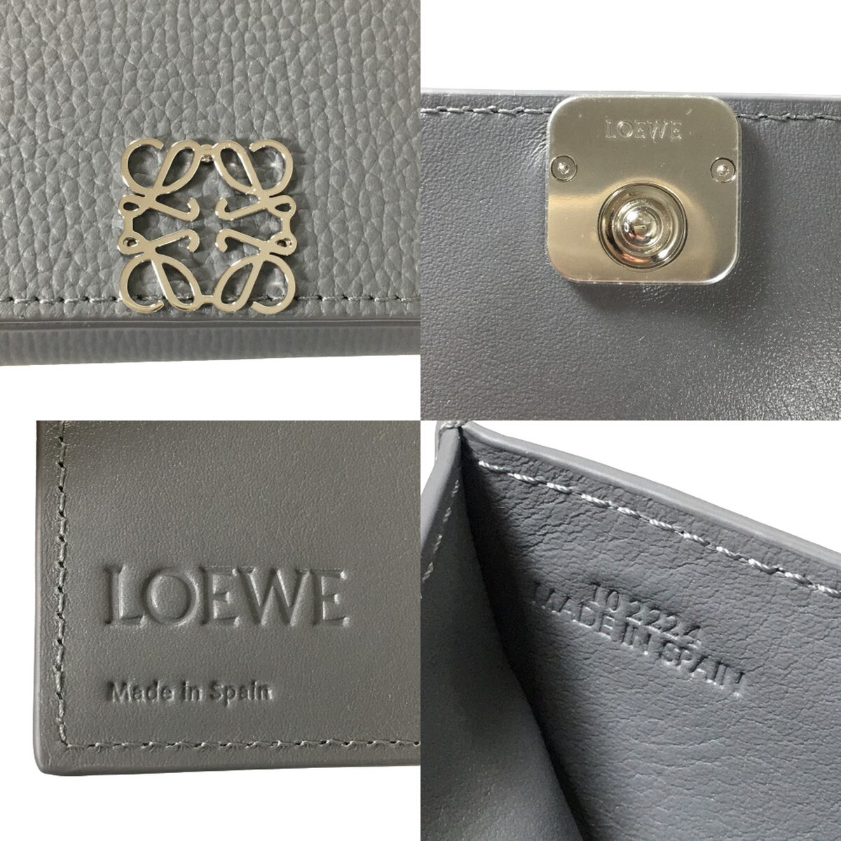 未使用品 LOEWE ロエベ アナグラム トライフォールド ウォレット コンパクト 三つ折り 財布 グレー GREY C821TR2X02