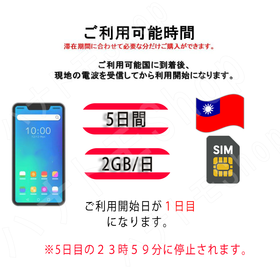 台湾 データ通信SIMカード taiwan 1日2GB利用 5日間 プリペイドSIM 4G LTE データ専用 海外出張 海外旅行 短期渡航_画像3