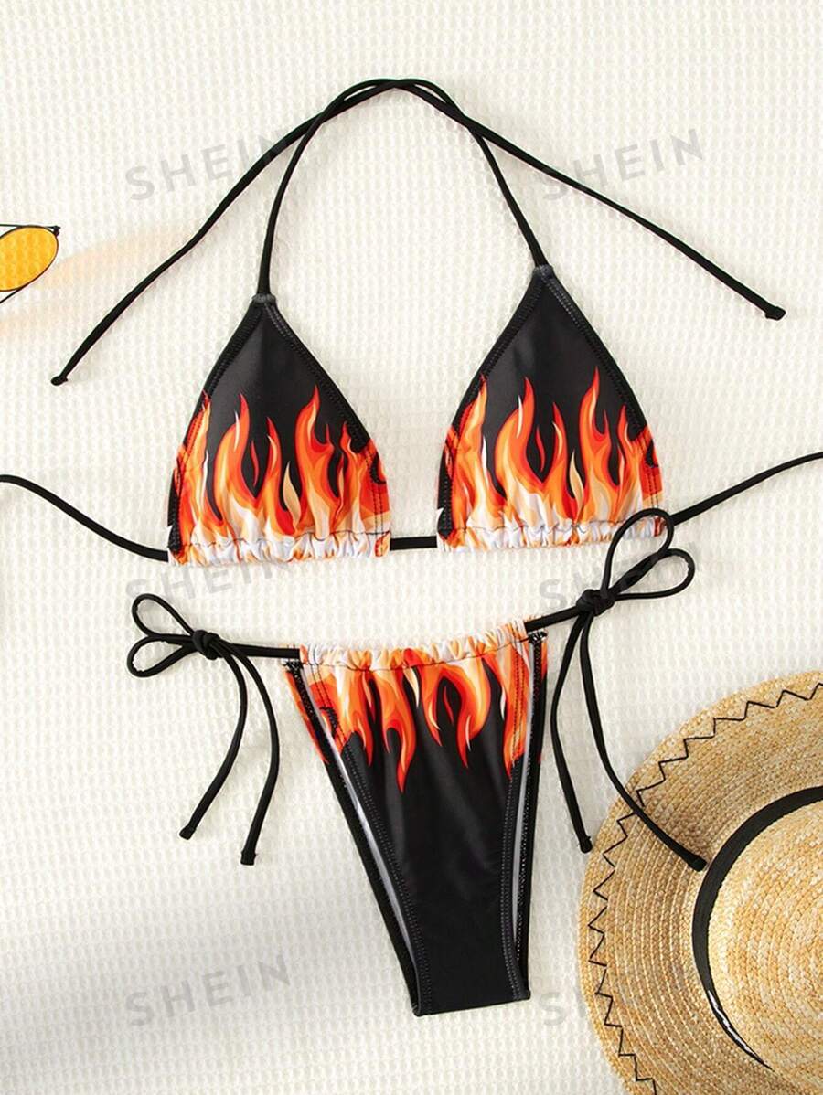  женский купальный костюм бикини комплект огонь принт ho ruta- треугольник бикини купальный костюм 