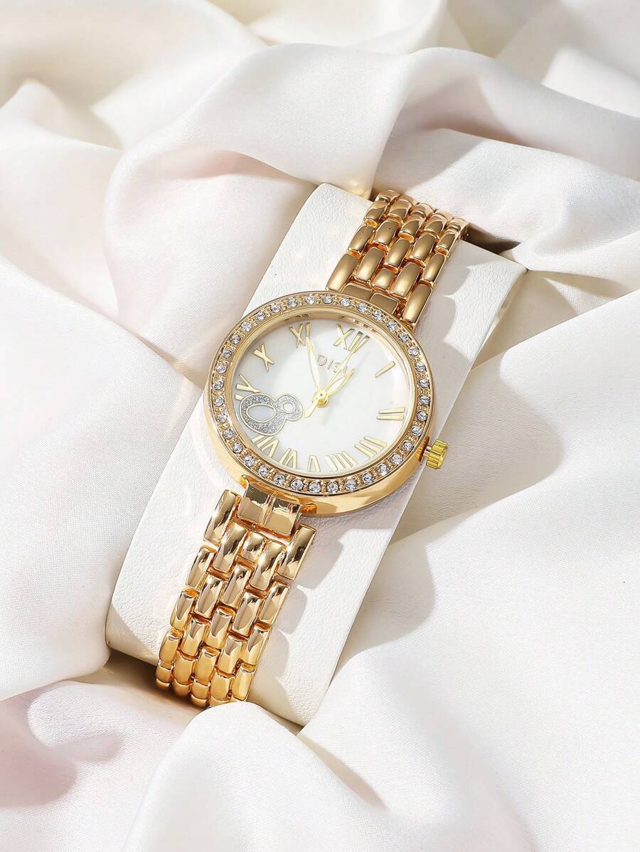 腕時計 レディース クォーツ 女性用腕時計 ステンレス製 ビジネスウォッチ ジルコニア デイリーユースに適したゴールドストラップ付_画像4