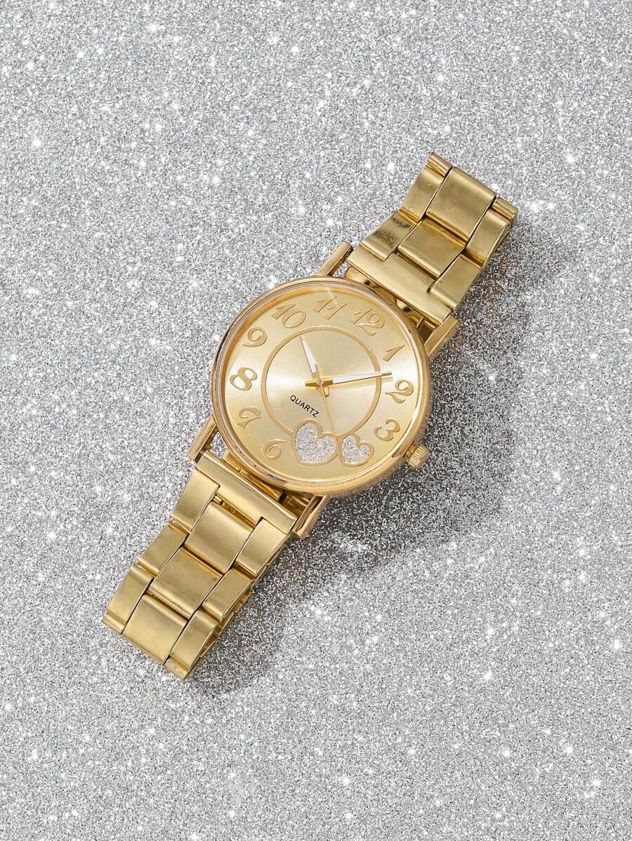 腕時計 レディース セット アナログクォーツ腕時計とアクセサリーのセット ゴールド ステンレススチール ナンバーメモパターン ハー_画像3