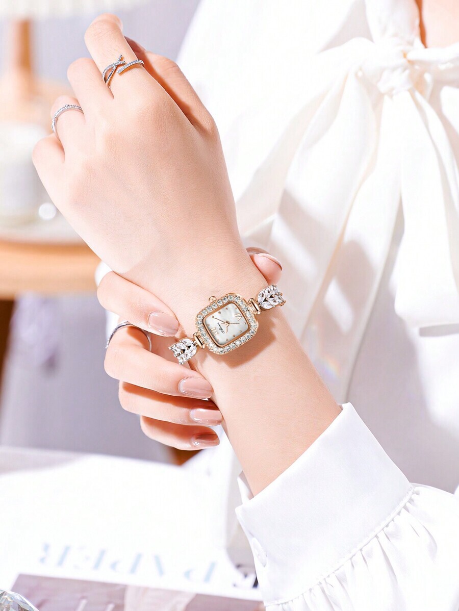 腕時計 レディース クォーツ ダイヤ入り女性用腕時計 ブレスレット形状 スクエア 小型 フィッシュアイクォーツ腕時計_画像4