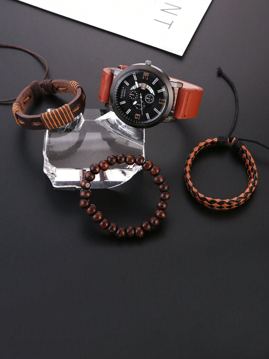 腕時計 メンズ セット 4点セット（腕時計+3本のレザーブレスレット）メンズビジネススポーツ腕時計 日付機能付 【プレゼントに最適_画像3