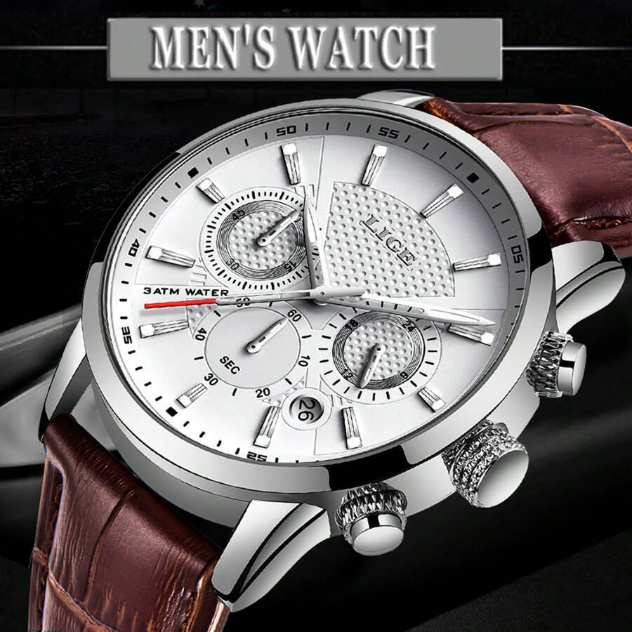 腕時計 メンズ クォーツ 高級腕時計 レザークオーツビジネススポーツ時計 防水 取扱説明書付_画像1