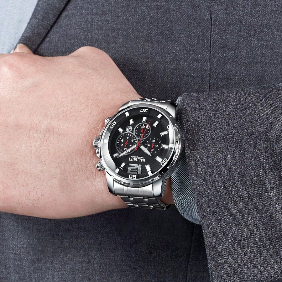 腕時計 メンズ クォーツ メンズ腕時計 クロノグラフ 3つのサブダイヤル搭載 ステンレススチール製 防水機能付き ゴージャスデザイ_画像1