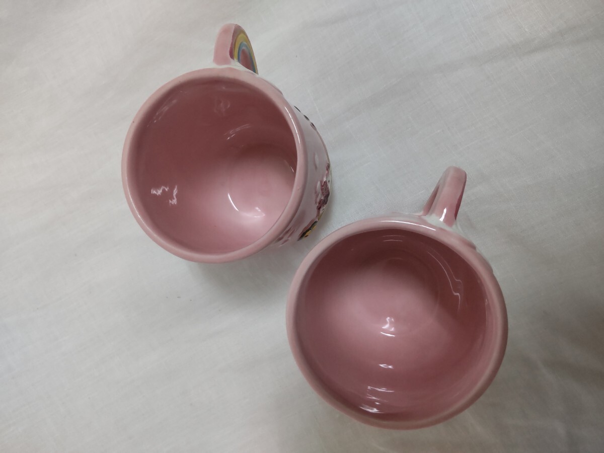  昭和 レトロ 陶器 加藤工芸 Hand painted ファンシー雑貨 ピンク マグカップ 2個セット KATO KOGEI インテリアの画像7