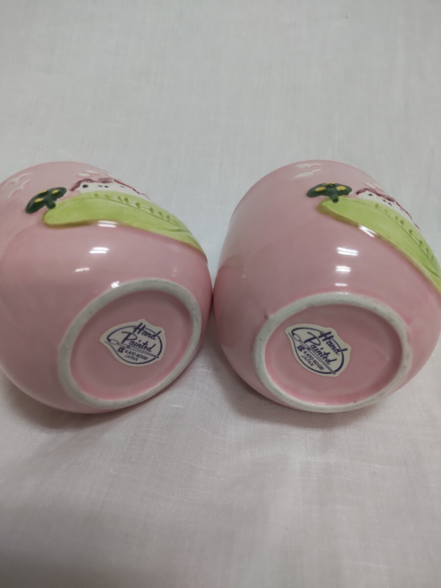  昭和 レトロ 陶器 加藤工芸 Hand painted ファンシー雑貨 ピンク マグカップ 2個セット KATO KOGEI インテリアの画像8