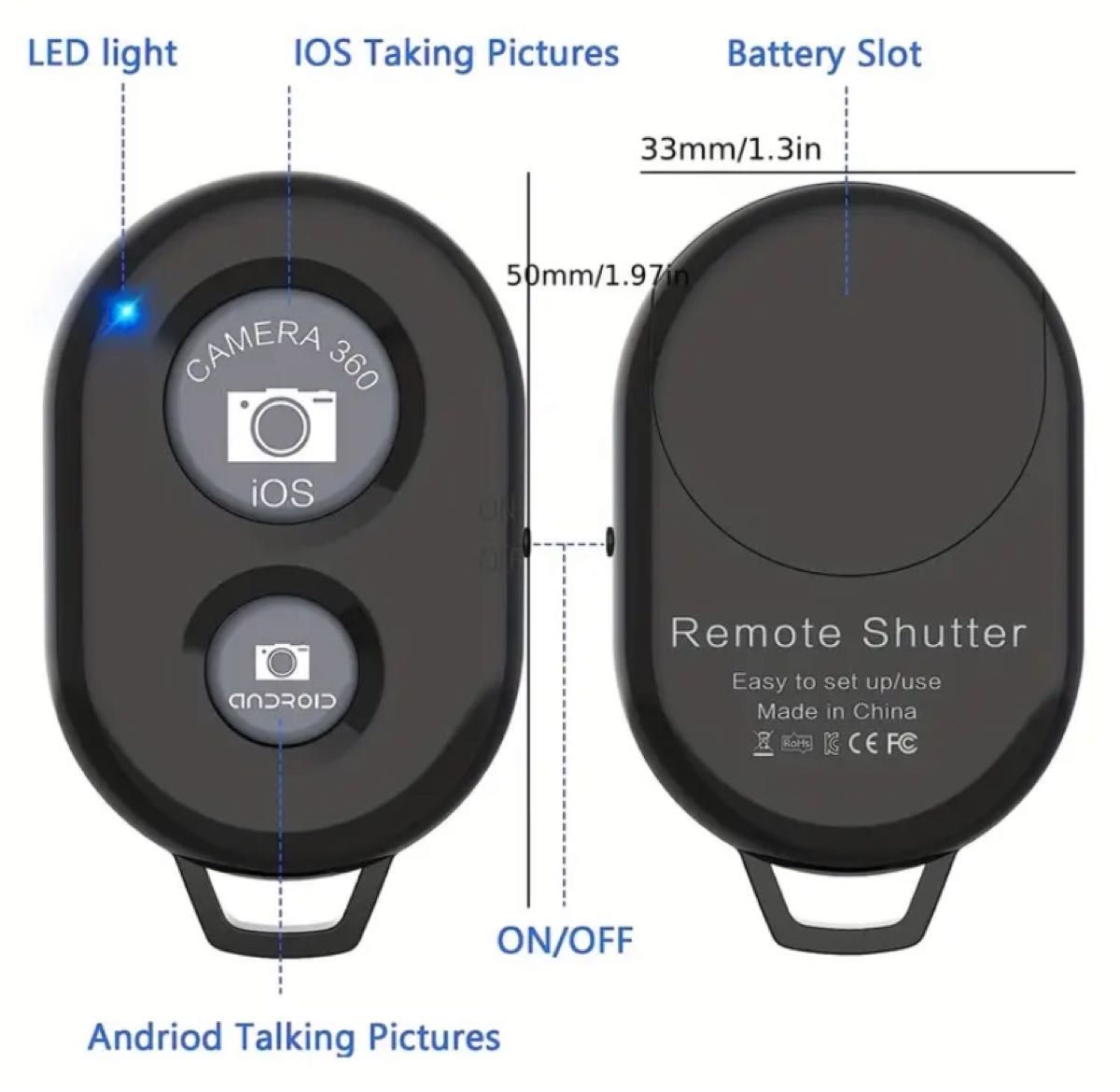 ワイヤレス Bluetooth スマートフォン用カメラシャッターリモートコントロール - 素晴らしい写真と自撮りの作成 ブラック