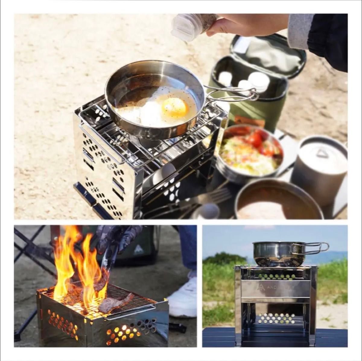 【新品★未使用★未開封★送料込】アンドマイセルフ ミニ焚き火台 アウトドア BBQ キャンプ 焚き火台 ステンレス ソロ