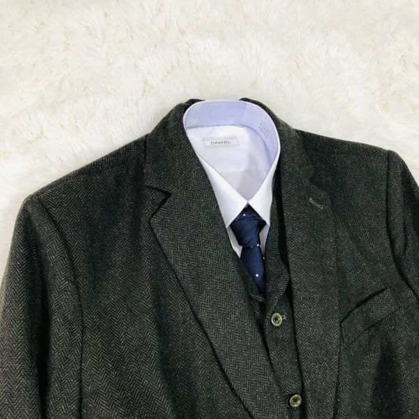 * rare big size 4XL* suit setup three-piece khaki herringbone tailored jacket total reverse side center Ben do