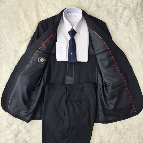 ジェイプレス　J.PRESS スーツ　セットアップ　テーラードジャケット　ネイビー　L ウール　背抜　センターベンド　ストライプ_画像4