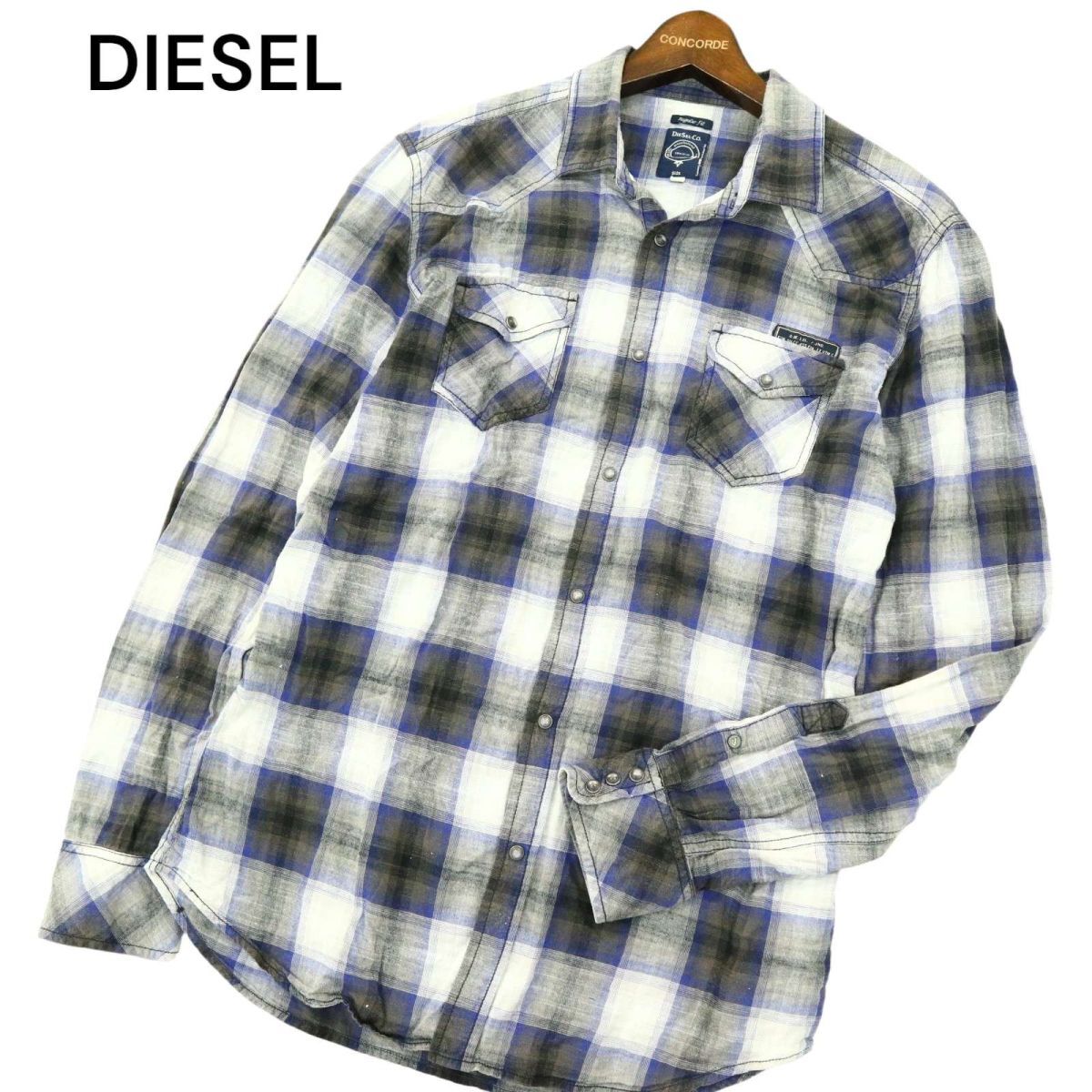 DIESEL ディーゼル 通年 REGULAR FIT インド綿★ 長袖 ウエスタン チェック シャツ Sz.L　メンズ　A4T02018_2#C_画像1