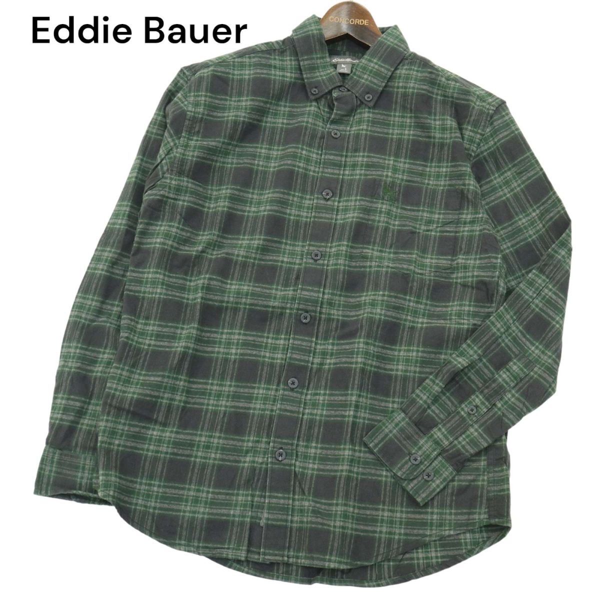 Eddie Bauer エディーバウアー 通年 ロゴ刺繍★ 長袖 ボタンダウン チェック シャツ Sz.S　メンズ アウトドア　A4T02420_3#C_画像1