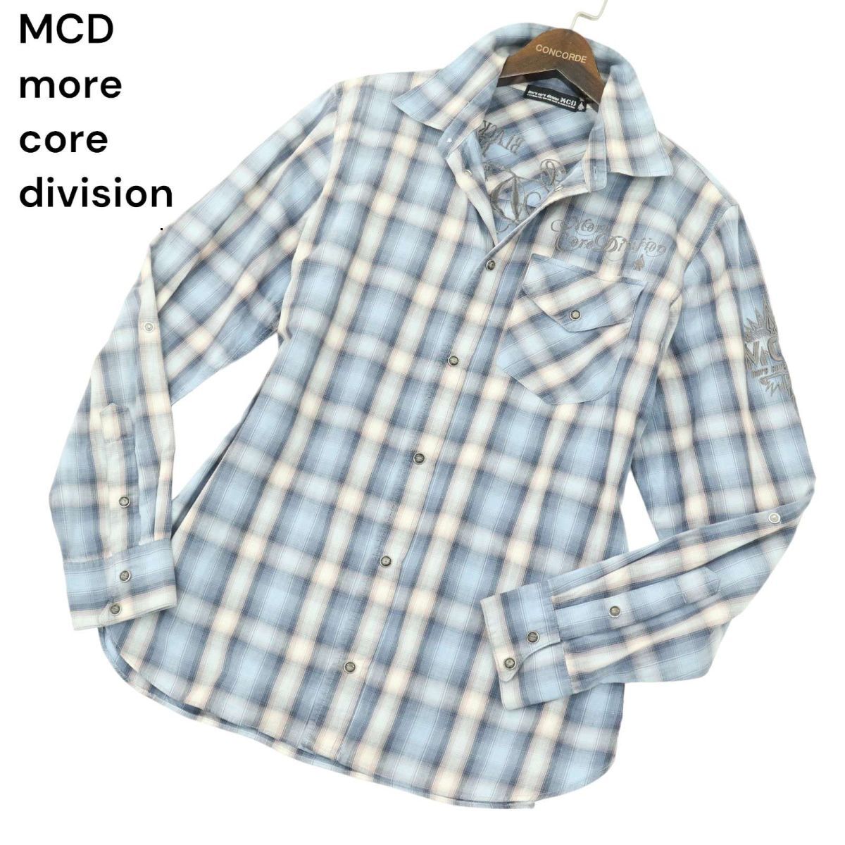 MCD more core division エムシーディー ロゴ刺繍★ 長袖 ワーク チェック シャツ Sz.XL　メンズ 　A4T02499_3#C_画像1