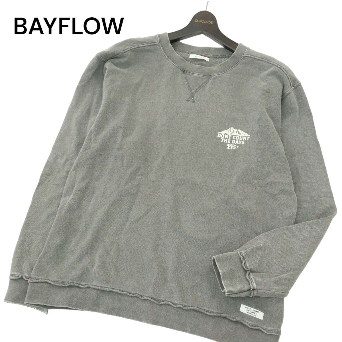 BAYFLOW ベイフロー 通年 ウォッシュ加工★ プリント スウェット トレーナー Sz.4　メンズ グレー　A4T02658_3#I_画像1