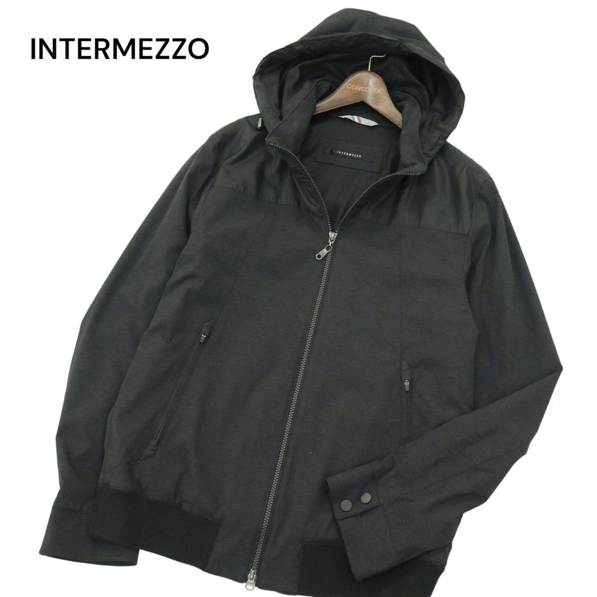 美品★ INTERMEZZO インターメッツォ レナウン 通年 フーディー ブルゾン ジャケット Sz.LL　メンズ グレー 大きいサイズ　A4T02911_3#O_画像1