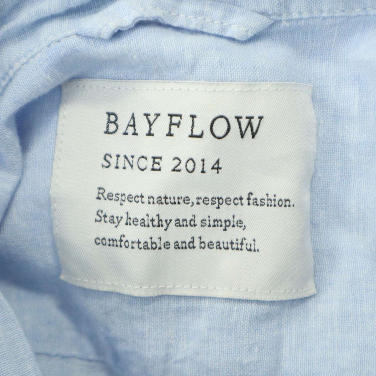 BAYFLOW Bay поток весна лето [ лен linen]pa-m tree вышивка * 7 минут рукав рубашка Sz.3 мужской бледно-голубой синий серия A4T02949_3#A