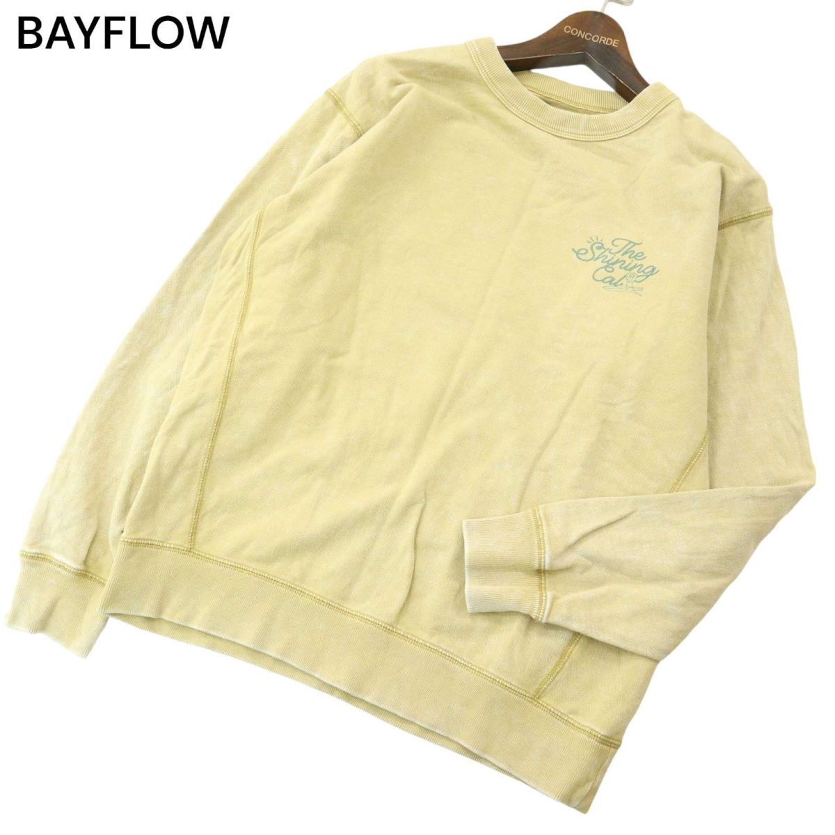 21SS★ BAYFLOW ベイフロー ガール サーフ プリント★ ウォッシュ加工 スウェット トレーナー Sz.2　メンズ 黄色　A4T02933_3#I_画像1