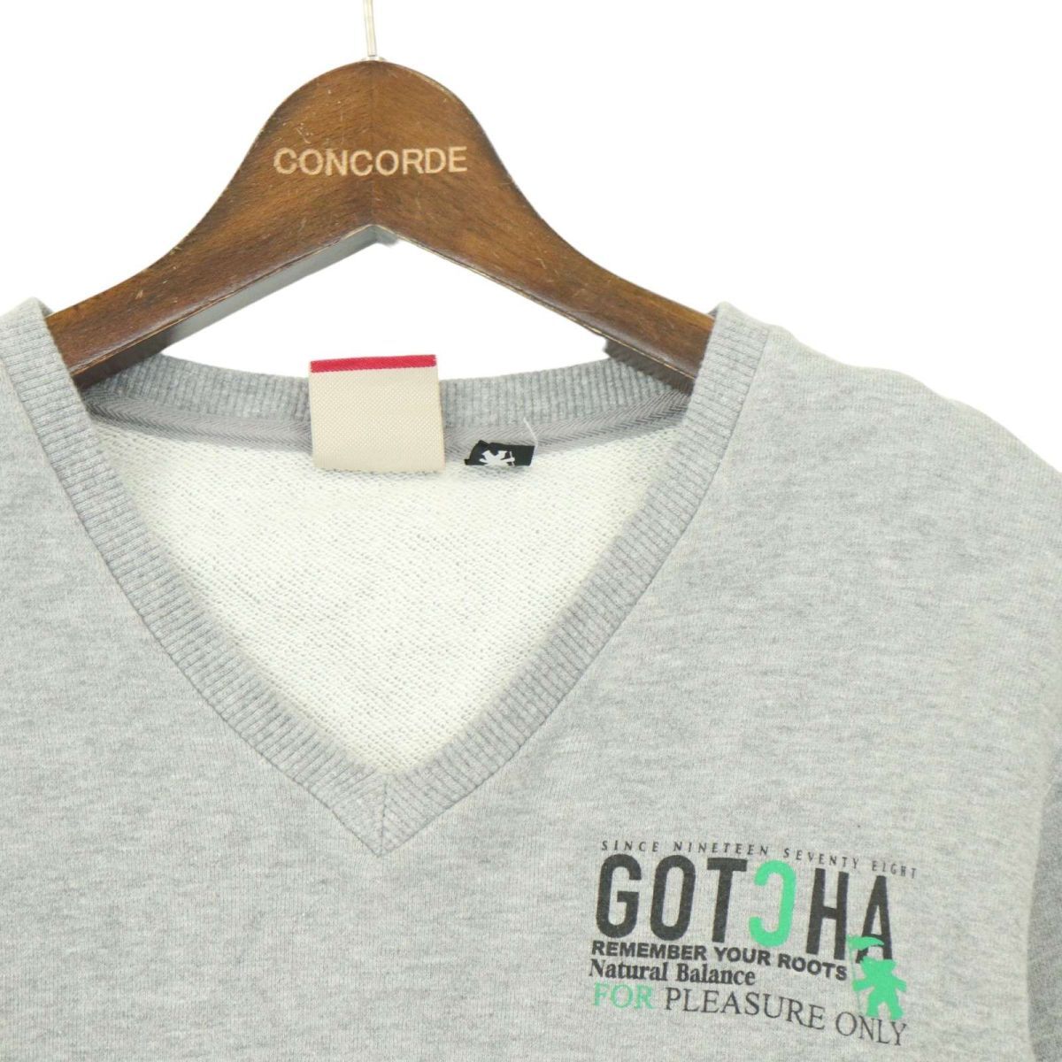 GOTCHA Gotcha через год большой Logo * тренировочный V шея футболка Sz.M мужской серый сделано в Японии Surf A4T02964_3#I