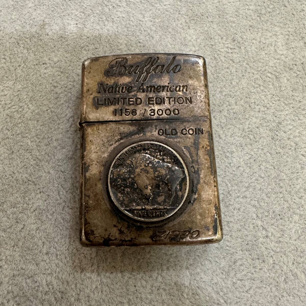 【オイル切れ♪】アメリカオールドコイン ZIPPO ジッポーオイルライター OLD COIN 1158/3000 バッファロー ビンテージ 中古品 現状品 B3867_画像1