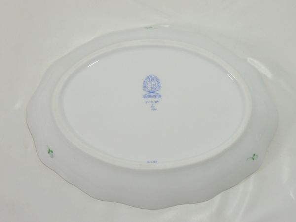 未使用 保管品 HEREND ヘレンド アピシウス オリーブハーブ 皿 オーバルプレート 直径19.5cm 元箱ありの画像7