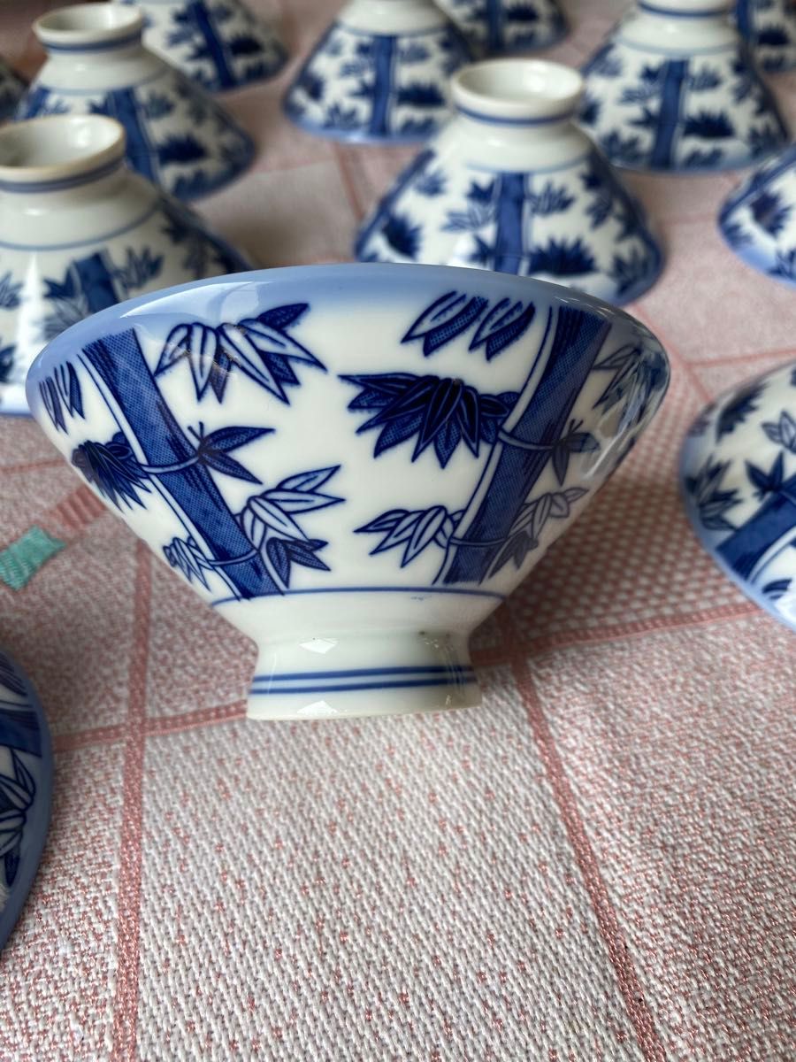 中国古玩　竹茶碗18個セット 和食器 中国美術 陶器製 陶芸品 骨董品 アンティーク レトロ 染付サイズ約12×6cm