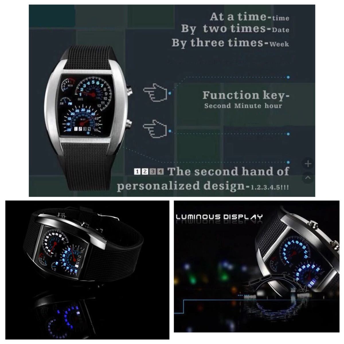 腕時計 デジタル腕時計 時計 LED スポーツ時計 ゴムベルト ウォッチ デジタルウォッチ カレンダー 日付表示 スピードメーター 2_画像5